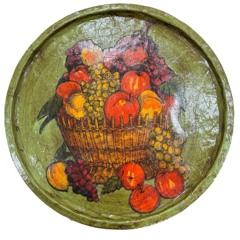Holiday Tray Decoupage Lg. Metal Tea Tray Cornucopia Abundance Decorative Plate